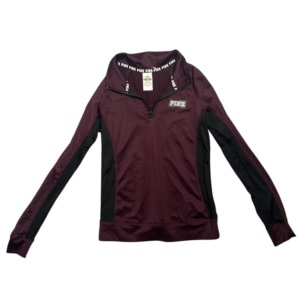 PINK Victoria's Secret Ultimate Quarter Zip Pullover Activewear Top Maroon Black